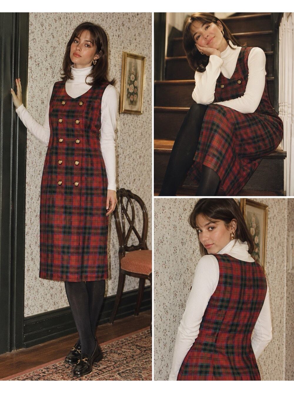VTG 90’s Althuser Red Tartan Plaid Jumper Dress Sz 12 NOS USA Made Wool Blend